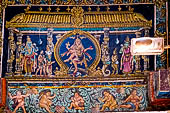 The great Chola temples of Tamil Nadu - the Nageshvara temple of Kumbakonam. Paintings of the ceiling of the entrance gopura 